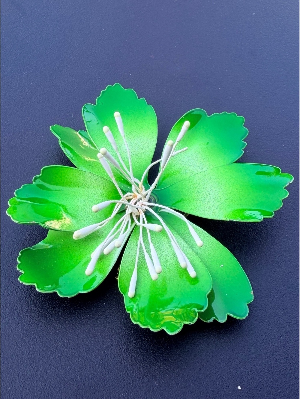 Vintage Green Enamel Flower Brooch Statement Pin - Picture 5 of 5